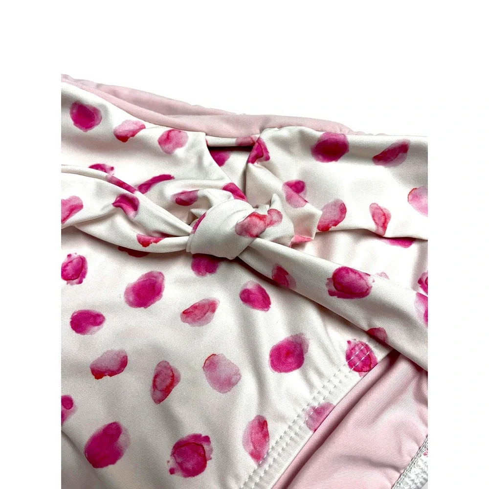 Splendid Tie-Front High-Leg Pink Polka Dot Bikini Bottoms | Womens L NEW! - Picture 6 of 7